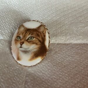 Elegant Cat Brooch with Gold Trim